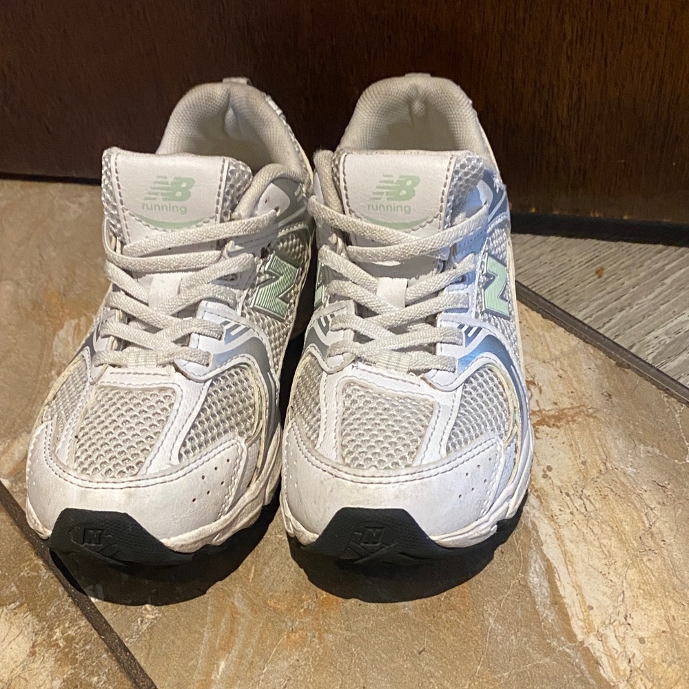 New Balance Kids White Sneakers with Mint Accents